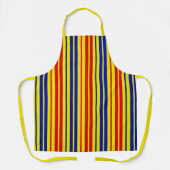 Red Blue Yellow Stripes Pattern Design  エプロン (正面)