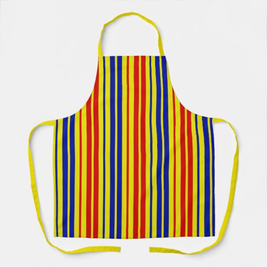 Red Blue Yellow Stripes Pattern Design  エプロン (正面)