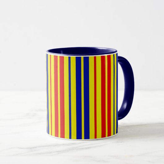 Red Blue Yellow Stripes Pattern Design  マグカップ (正面右)