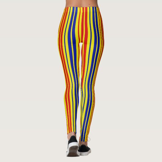 Red Blue Yellow Stripes Pattern Design  レギンス (裏面)