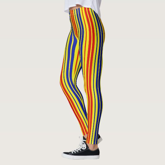 Red Blue Yellow Stripes Pattern Design  レギンス (左)