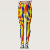 Red Blue Yellow Stripes Pattern Design  レギンス (正面)