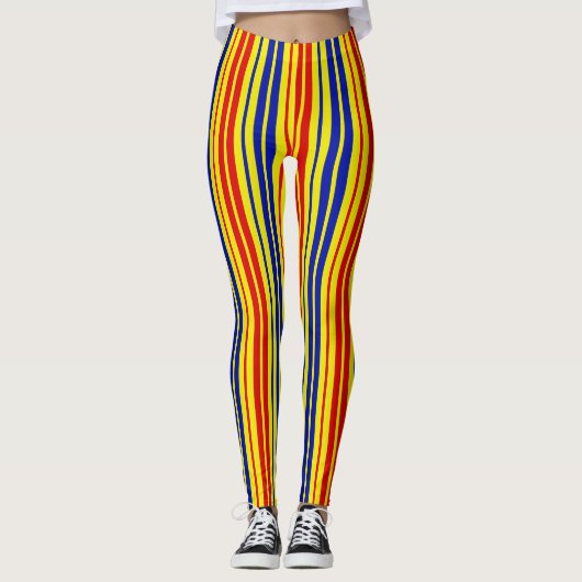 Red Blue Yellow Stripes Pattern Design  レギンス (正面)