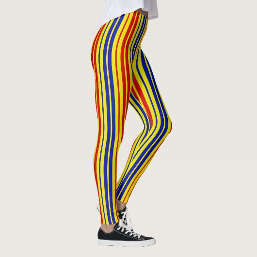 Red Blue Yellow Stripes Pattern Design  レギンス (右)