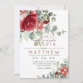 Red Blush Burgundy Greenery  Elegant Wedding 招待状 (正面)