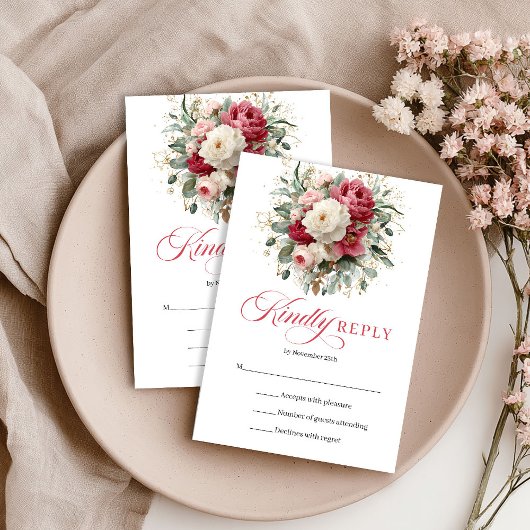 Red Blush Floral Boho Wedding RSVP Enclosure