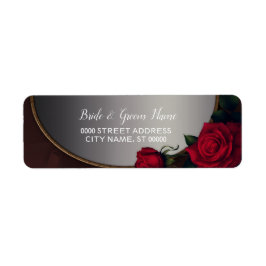 Red Blush Floral Silver Gray Mirror Return Address ラベル