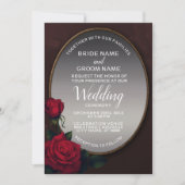 Red Blush Floral Silver Gray Mirror Wedding 招待状 (正面)