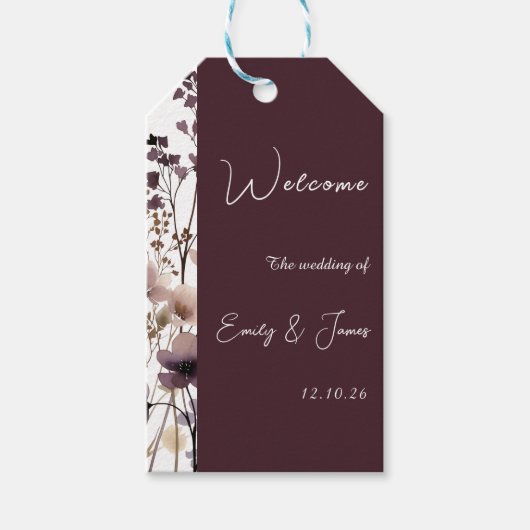 Red Blush Floral Wedding Elegant  ギフトタグ (正面)