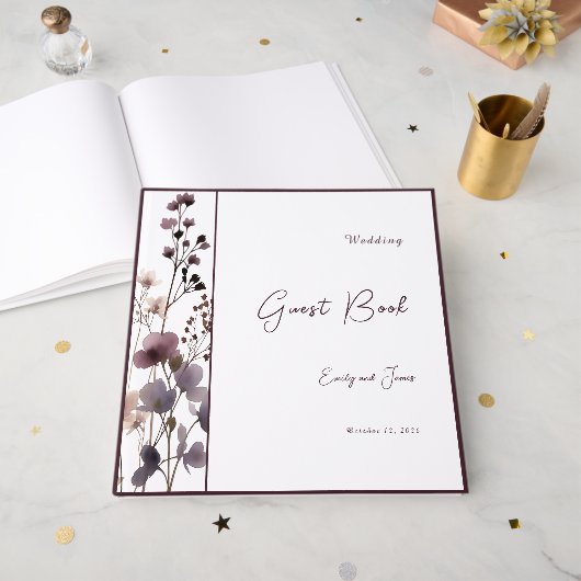 Red Blush Floral Wedding Elegant ゲストブック (正面見開き)