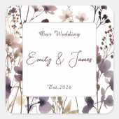 Red Blush Floral Wedding Elegant  スクエアシール (正面)