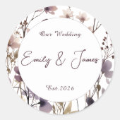 Red Blush Floral Wedding Elegant  ラウンドシール (正面)