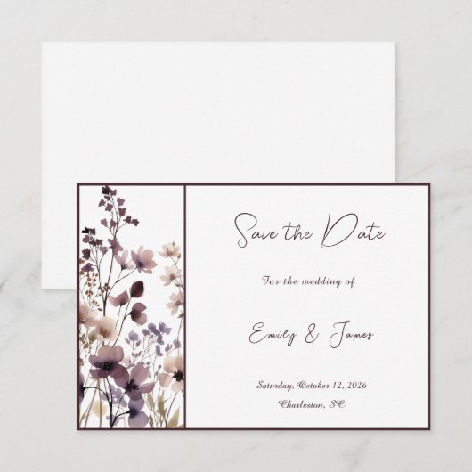 Red Blush Floral Wedding Elegant Romantic セーブザデート (正面/裏面)