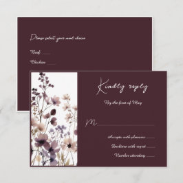 Red Blush Floral Wedding Elegant Romantic 出欠カード