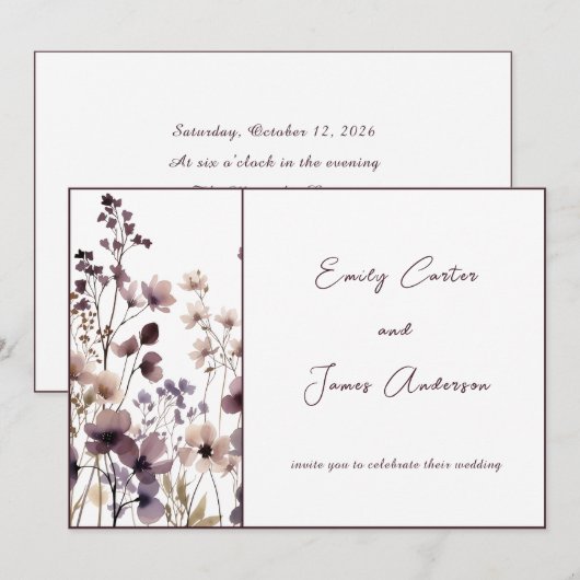 Red Blush Floral Wedding Elegant Romantic 招待状 (正面/裏面)