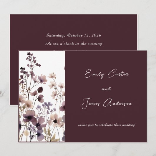 Red Blush Floral Wedding Elegant Romantic 招待状 (正面/裏面)