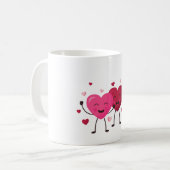 Red & Blush Pink Hearts Romantic Mug コーヒーマグカップ (正面左)