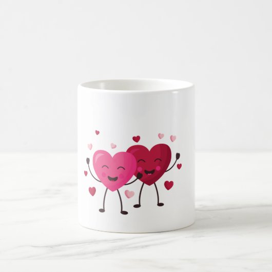 Red & Blush Pink Hearts Romantic Mug コーヒーマグカップ (中央)