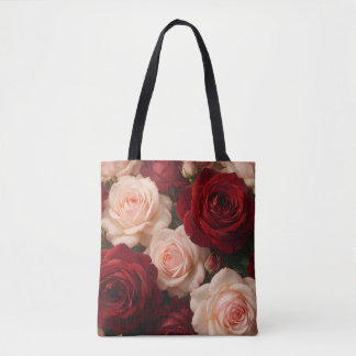 Red & Blush Pink Roses — Romantic Vintage Floral B トートバッグ