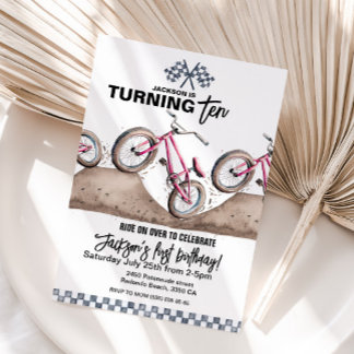 Red BMX birthday invitation, Any age, Dirt bike 招待状