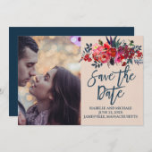 Red Bohoフローラ写真Save the Date Card セーブザデート (正面/裏面)