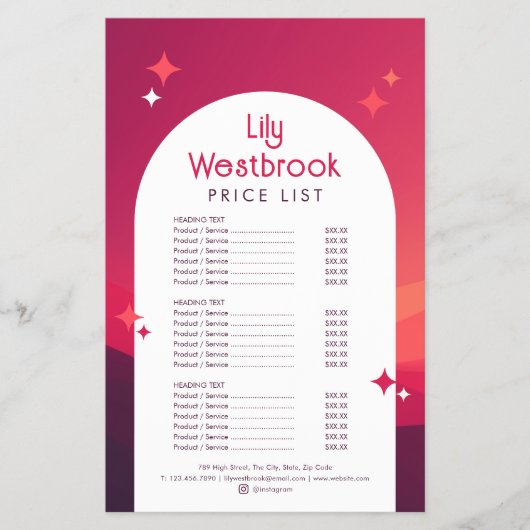 Red Boho Modern Retro Groovy Price List チラシ (正面)