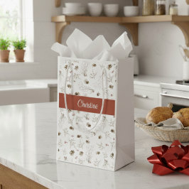 Red Boho Woodland Winterberry Monogram スモールペーパーバッグ