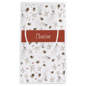 Red Boho Woodland Winterberry Monogram スモールペーパーバッグ (正面)