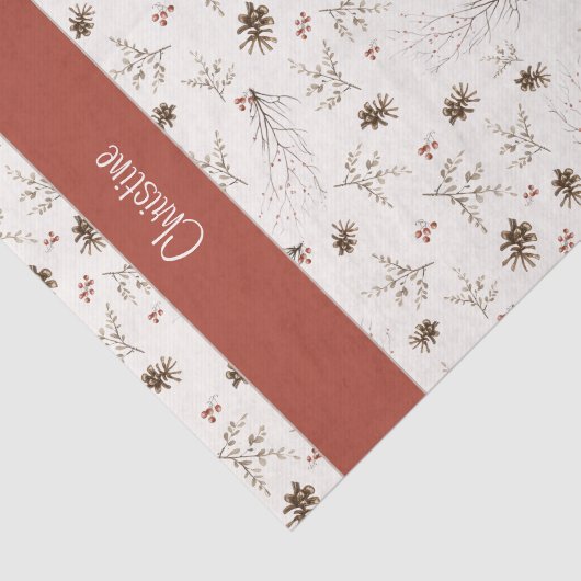 Red Boho Woodland Winterberry Monogram 薄葉紙 (詳細)