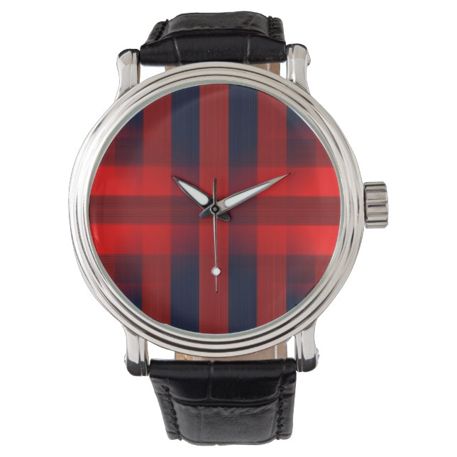 Red Bokeh Buffalo Plaid 腕時計 (正面)