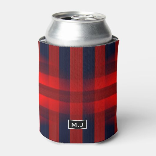 Red Bokeh Buffalo Plaid Monogram 缶クーラー (缶正面)