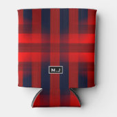 Red Bokeh Buffalo Plaid Monogram 缶クーラー (正面)