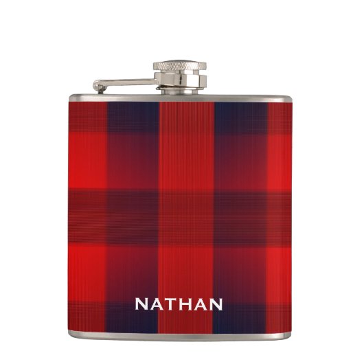 Red Bokeh Buffalo Plaid Personalised フラスク (正面)