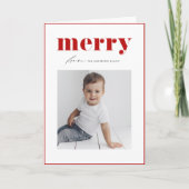 Red Bold Retro Merry Typography Photo Christmas シーズンカード (正面)