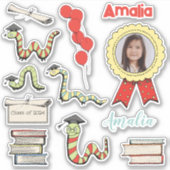 Red Bookworm Preschool卒業パーティー名 シール (正面)