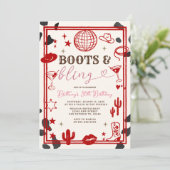 Red Boots and Bling Skin Cowgirl Western Birthday  招待状 (スタンド正面)