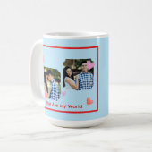 Red Border PHOTO Blue Valentine's Day NAME コーヒーマグカップ (正面左)