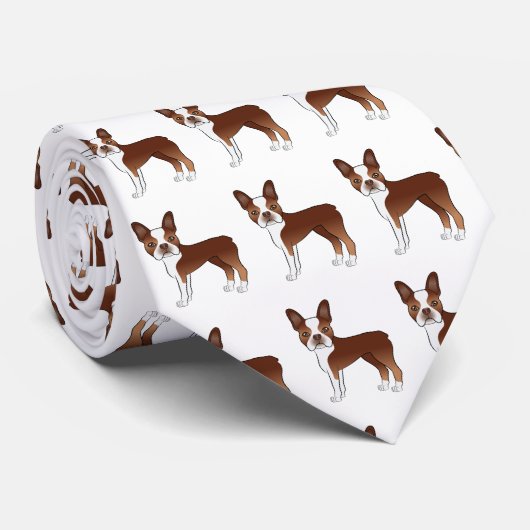 Red Boston Terrier Cute Cartoon Dog Pattern ネクタイ (ロール)