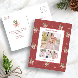 Red Botanical Christmas Photo Postcard シーズンポストカード