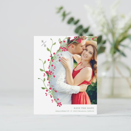 Red Botanical Initials Elegant Wreath Wedding Pic (スタンド正面)