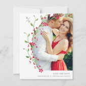Red Botanical Initials Elegant Wreath Wedding Pic (正面)