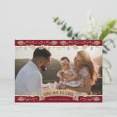 Red Botanical Photo Christmas Blessings Christian シーズンカード (スタンド正面)