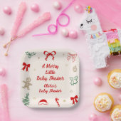 Red Bow A Merry Little Christmas Baby Shower ペーパープレート (パーティー)