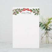 Red Bow and Holly Garland Christmas Stationery 便箋 (スタンド正面)