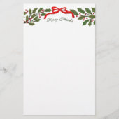 Red Bow and Holly Garland Christmas Stationery 便箋 (正面)