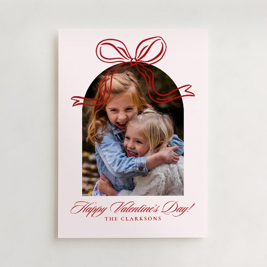 Red Bow Arch Frame Valentine’s Day Photo Card 招待状