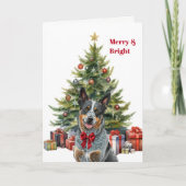 Red Bow Australian Cattle Dog Christmas Tree Card シーズンカード (正面)