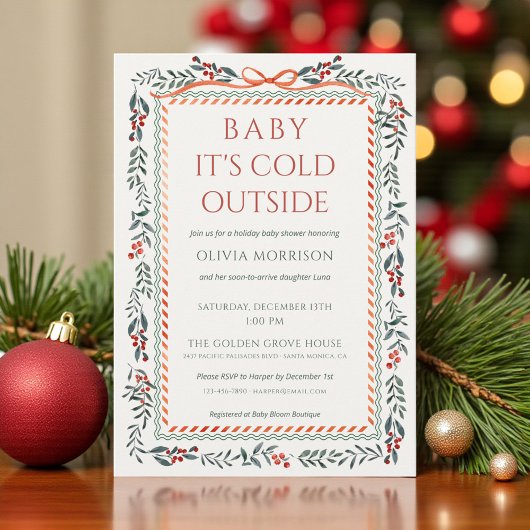 Red Bow Baby It's Cold Outside Baby Shower 招待状