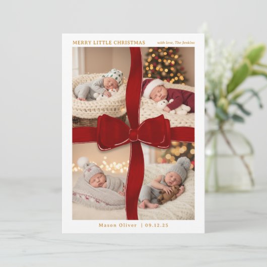 Red Bow Baby’s First Christmas Four Photo Card 招待状 (スタンド正面)