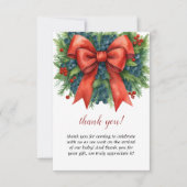 Red Bow Baby Shower Christmas Brunch サンキューカード (正面)